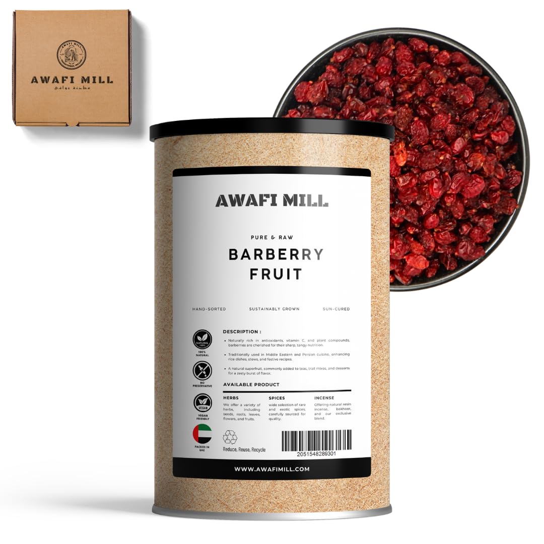 AWAFI MILL Dried Barberries (Zereshk) | Ruby-Red Tart Berries for Persian Saffron Rice, Pilaf & Salads | Bright Sour–Fruity Flavor - 250 g | 9 Oz