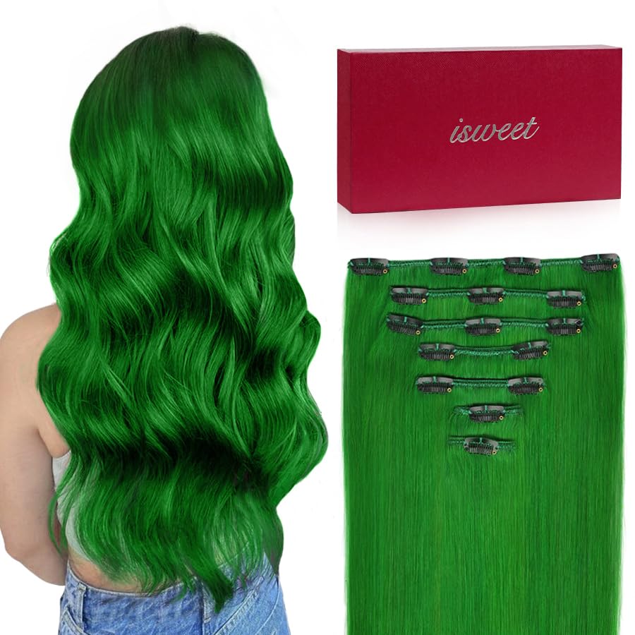 Straight Clip in Hair Extensions Real Human Hair 7Pcs 12 Inch 80g Green Invisible Natural Soft Remy Human Hair Extension Clip ins Double Weft Hair Extensions Real Human Hair for Women