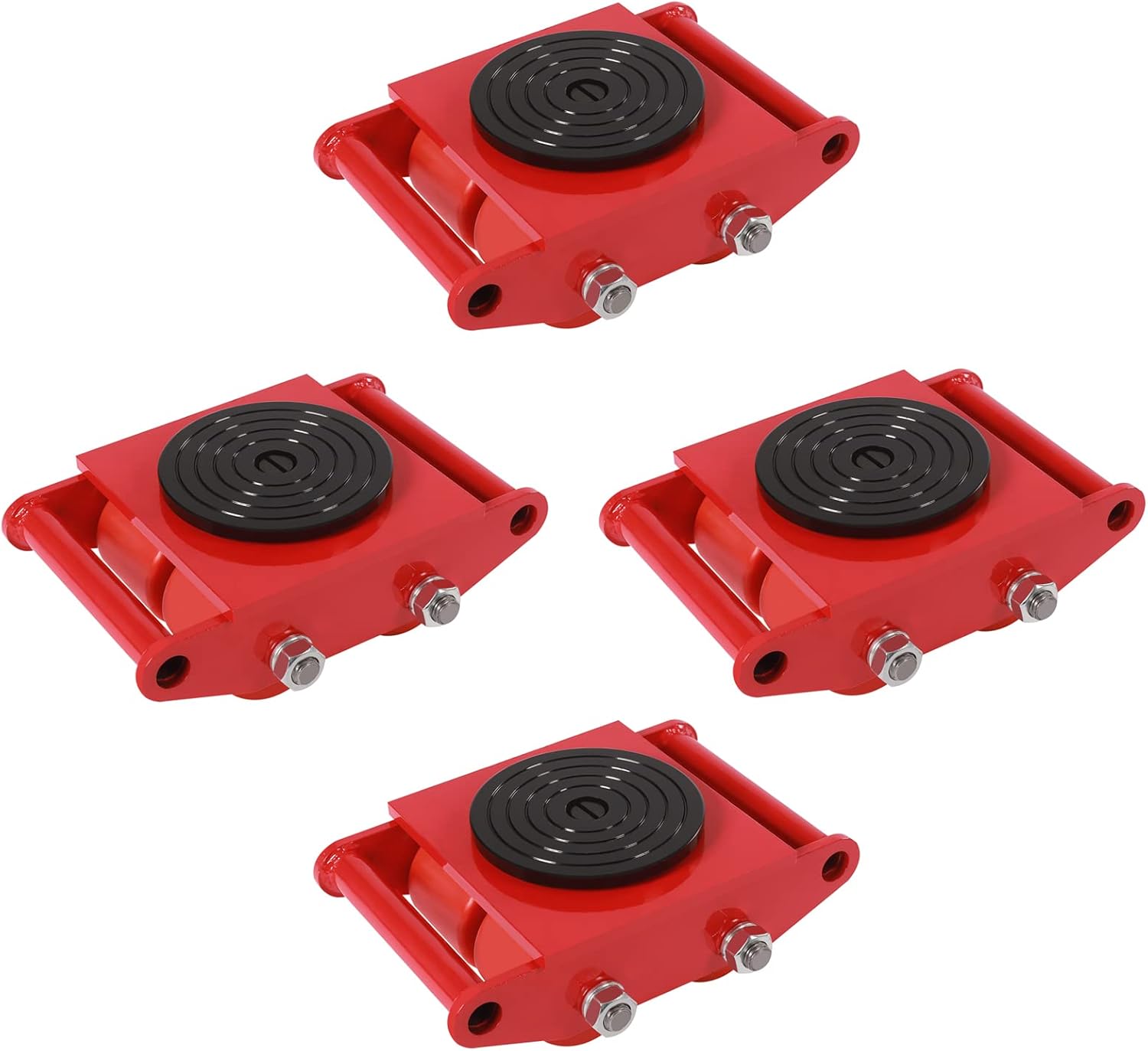 4pcs Machinery Mover w/ 2 Handles, 6T Dolly, 13200lbs Mover Skate, 360 Rotation & 4 Rollers, Heavy Duty Industrial Equipment, Red
