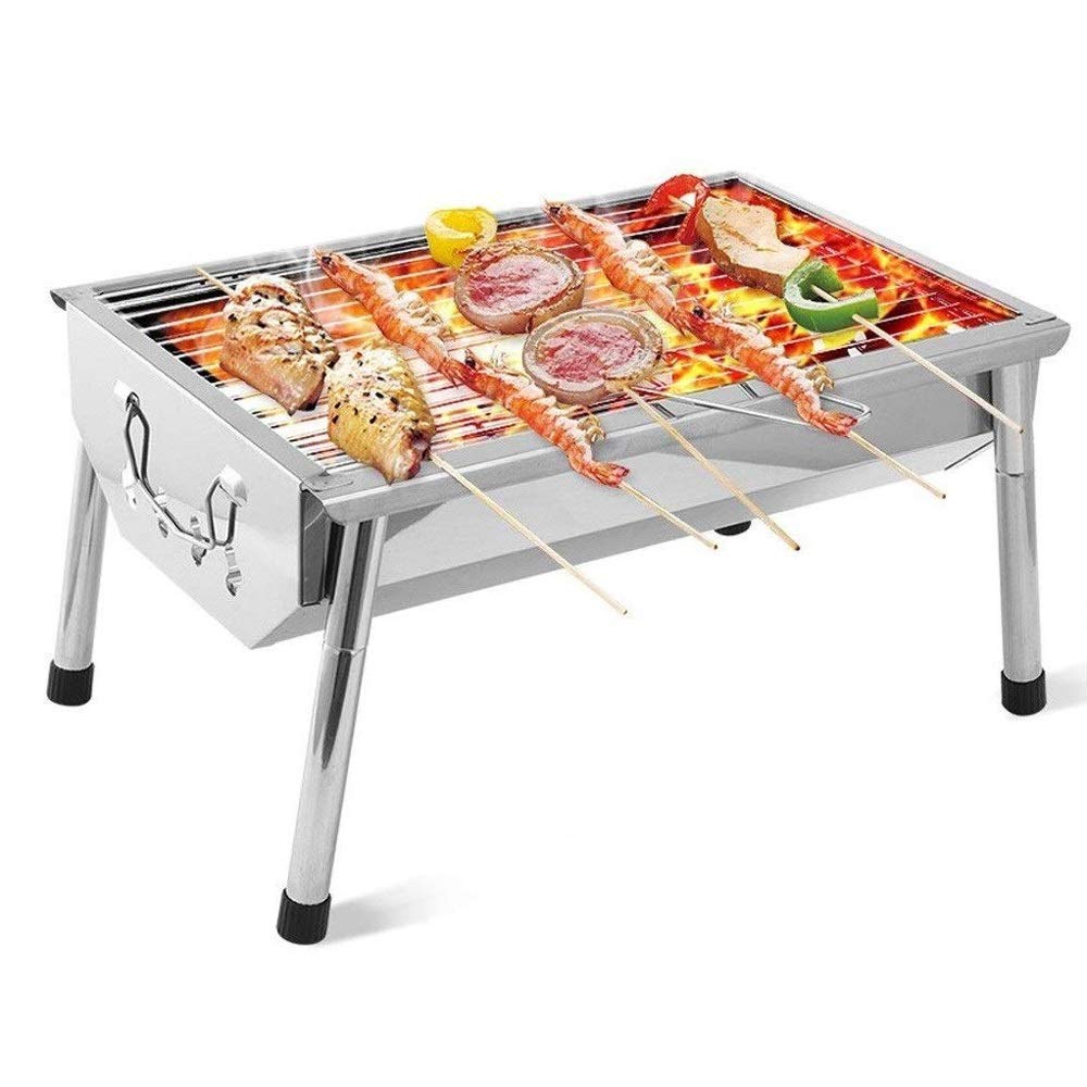 Tbddsd Silver Barbecue, Barbecue Grill Portable Stainless Steel, Heat-Resistant And Not Easily Deformed, Stable And Non-Slip 40 28 21 Cm
