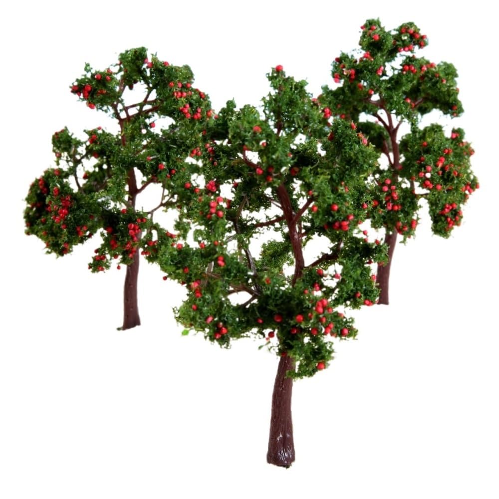 Landscape Greenery 10pcs Plastic Red Fruit Garden Scenery Model Trees, Railway Street Layout Mini Tree, Simulation