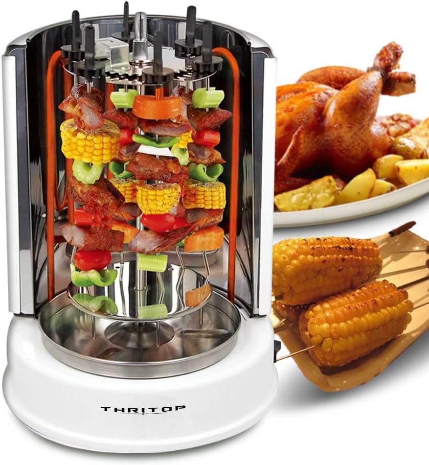 Vertical Rotisserie Oven 1100W，Electric Grill Multi-Function Ajar-Door Countertop Oven， Shawarma Machine Rotisserie Grill for Home- Broiling Meat Layers, Shashlik, Gyros, Sausages, Poultry