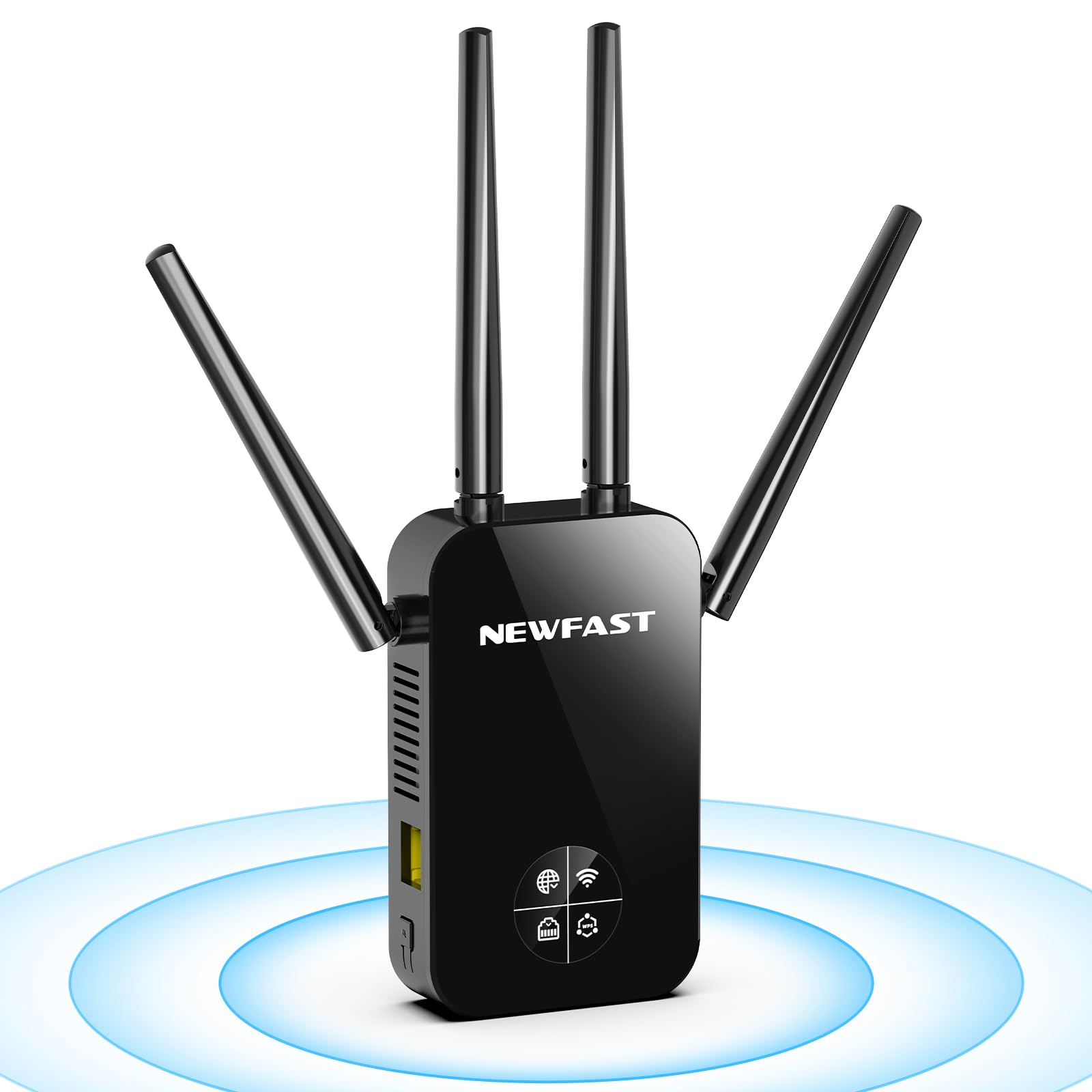 NEWFAST WLAN-Verstärker, 2026 Neuestes 1200 Mbit/s Dualband WiFi Repeater mit WPS, 4 Schwenkbare Antenne, Ethernet-Port, Internet Verstärker Kompatibel mit Allen WLAN Geräten