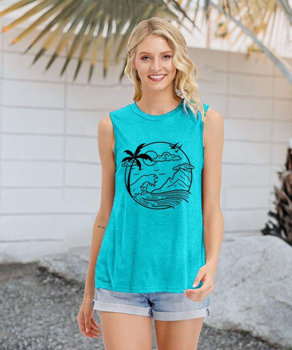 Here Comes The Sun Tank Tops Women Sunshine Graphic Sleeveless Vintage Travel Vacation Tops Summer Beach Shirts - Image 4