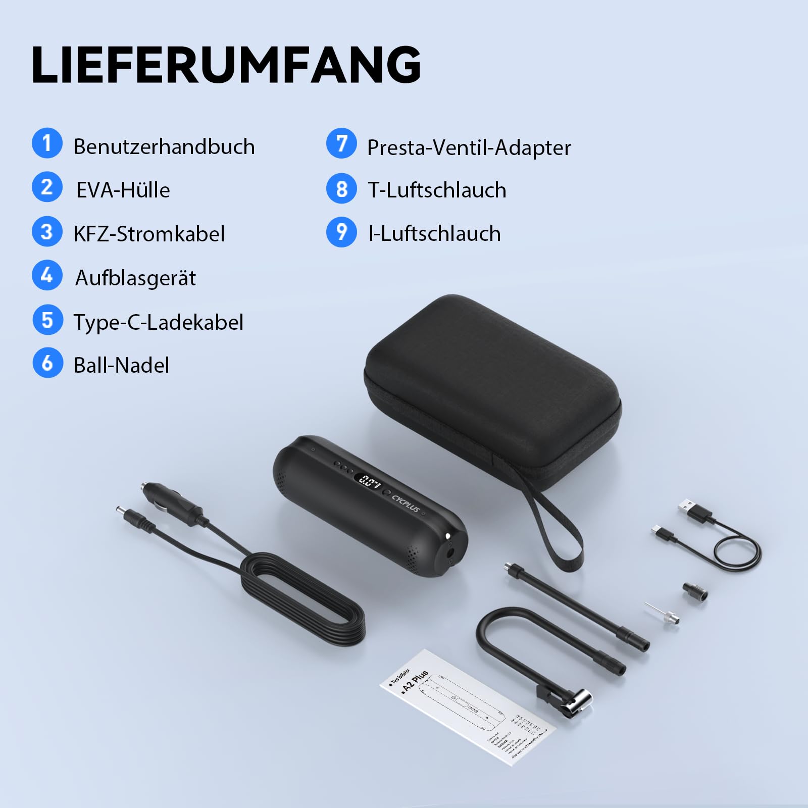 CYCPLUS Luftpumpe, 12V DC/AC 2-in-1, Max 150PSI Automatische Abschaltung Elektrischer Kompressor Tragbar Fahrradpumpe