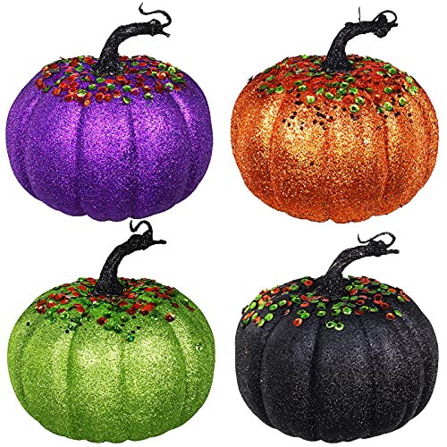 Winlyn Set of 4 Assorted Glittered and Sequined Artificial Halloween