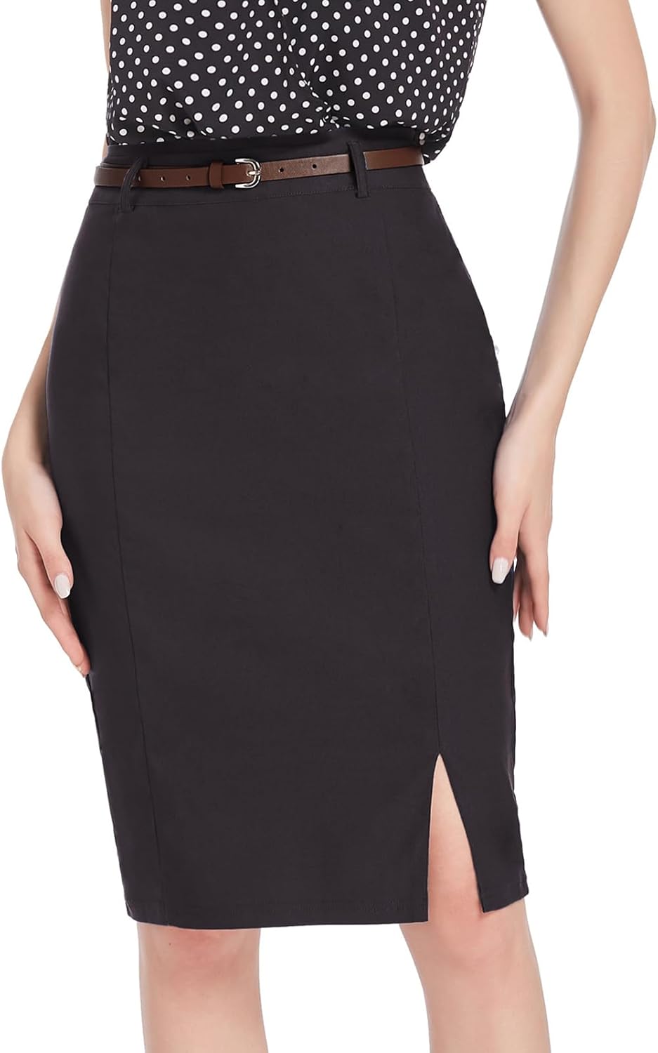 Kate Kasin Women's Bodycon Pencil Skirt with Belt Solid Color Hip-Wrapped - Image 2
