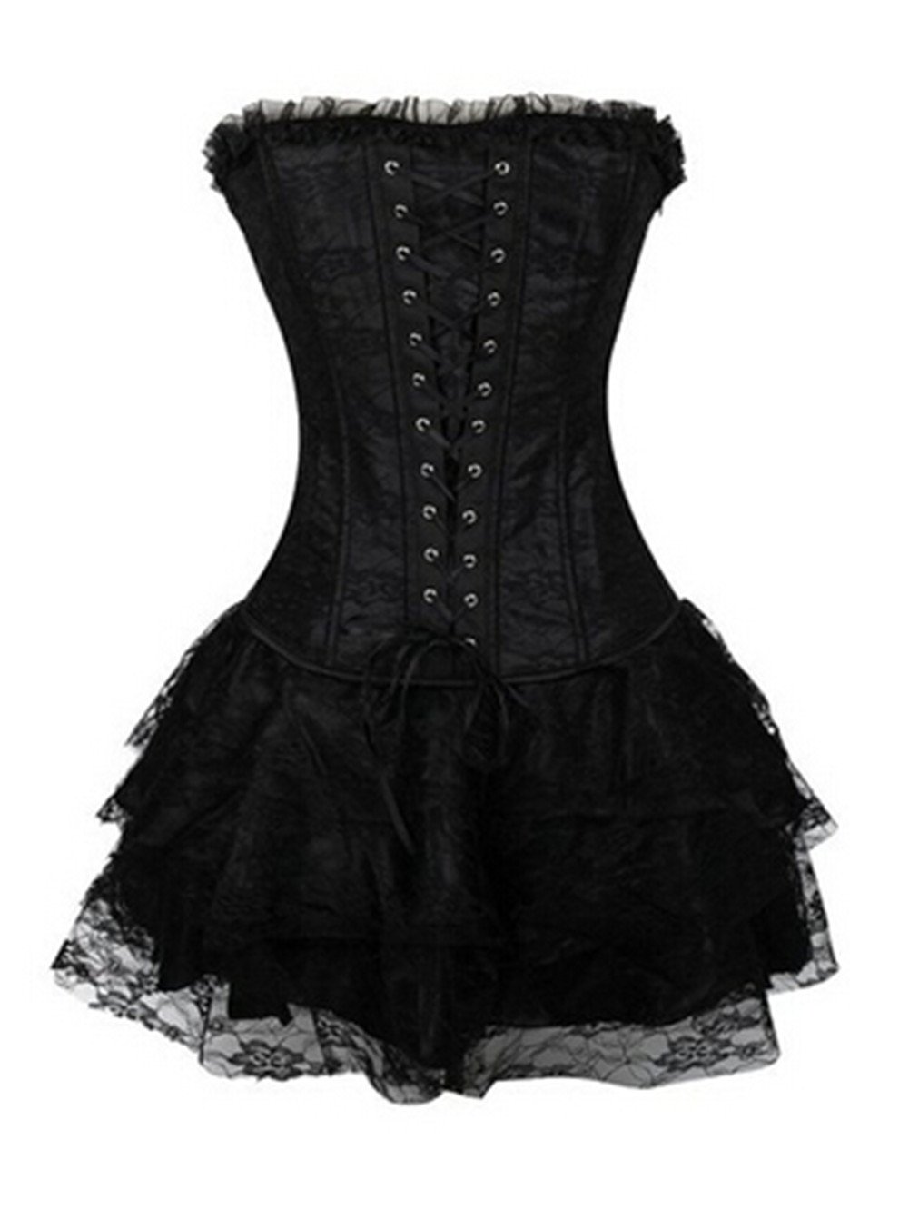 KUOSE Women's Burlesque Lace up Boned Bustier Shapewear Lingerie Corset Dress