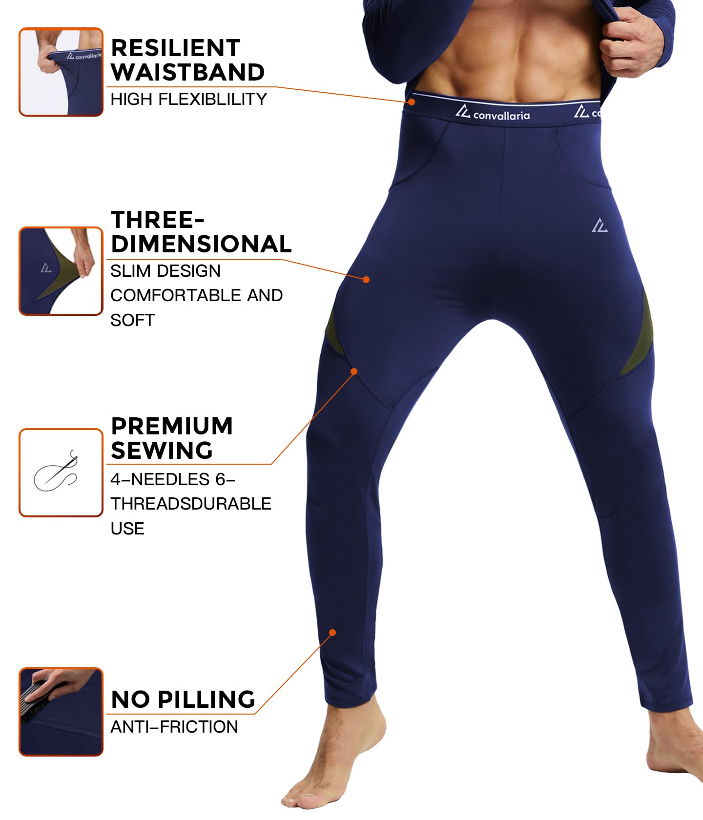 CL convallaria sous-vêtements Thermiques Hommes, sous-vêtements Fonctionnels de Ski sous-vêtements Respirants Polaire Interne Ensemble de sous-vêtements Thermiques