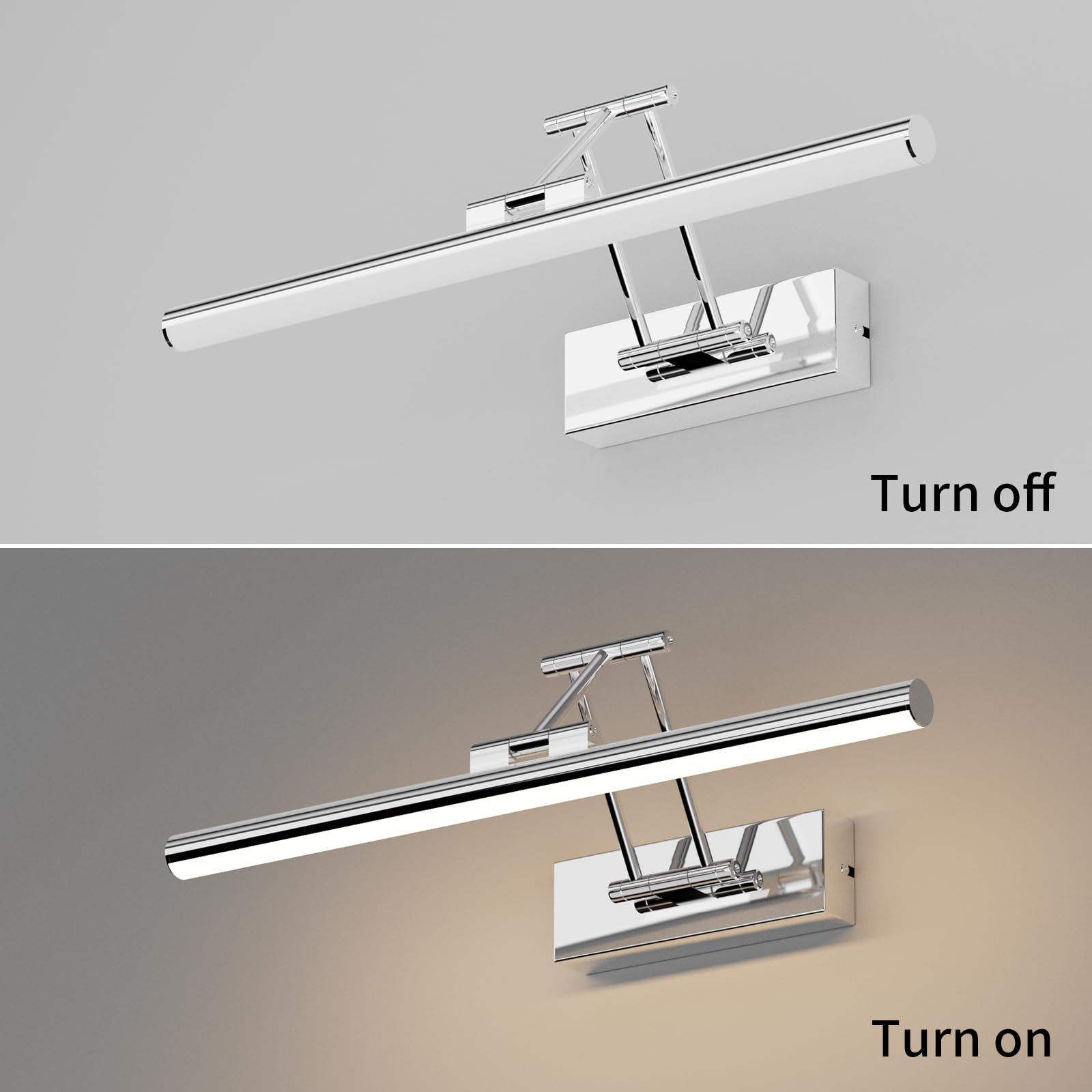 Klighten Led Lampada Da Specchio Bagno 40cm,Lampada Da Parete Rotante Per Bagno Ip44,12W 970 LM Luce Specchio Bagno Led,Applique Bagno Specchio Moderno In Alluminio,Bianco naturale 4000K, Cromo