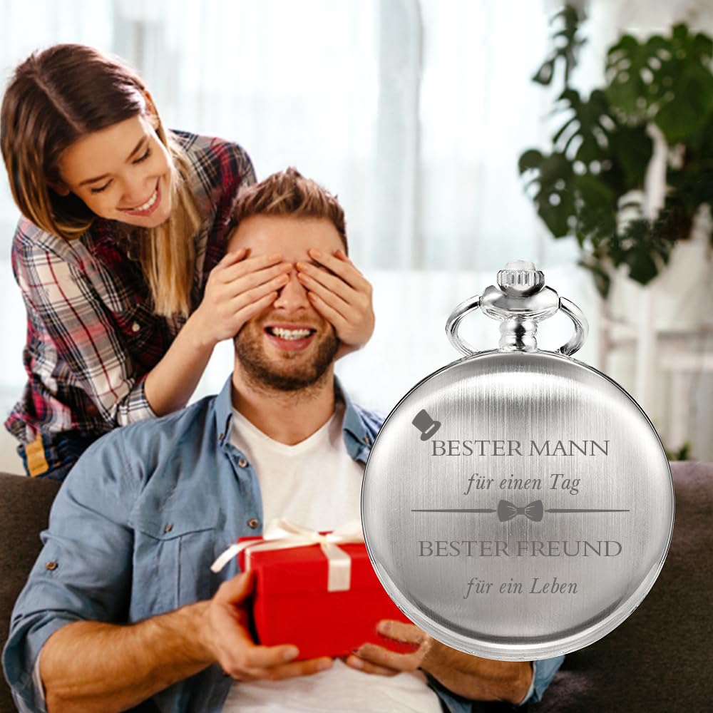 TREEWETO Taschenuhr Personalisiert Graviert Best Man Taschenuhr Quarz Fobwatch Bräutigam Geschenke Für Hochzeit Trauzeuge Geschenke -Trauzeuge Taschenuhr Hochzeitsgeschenk