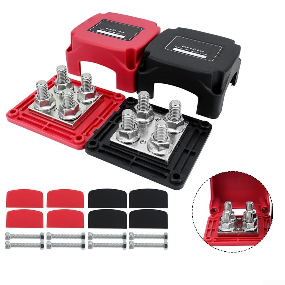 400 A Marine Sammelschienen-Panel mit M10-Klemmen, 12 V-48 V DC, verstärktes Nylon, Kupfer, Edelstahl, für Wohnmobil, Boot, LKW, industrielle elektrische Verteilung (rot + schwarz)