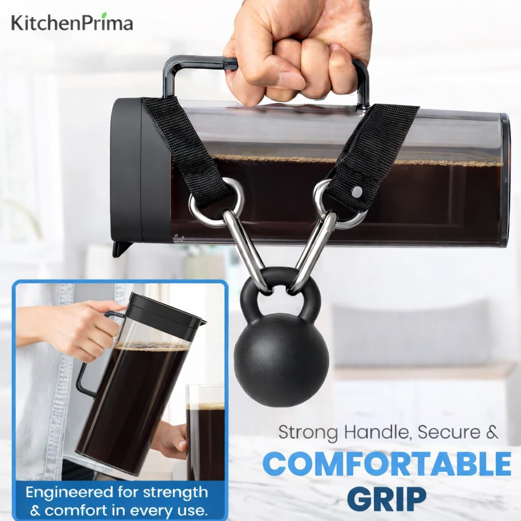 SlimFit 64oz Cold Brew Coffee Maker, Leakproof and fits for fridge door, Ergonomic Handle - BPA-Free Plastic with filter, Large 2L capacity, Black (1), Iced Tea Pitcher, Fruit Infused Filter Pitcher