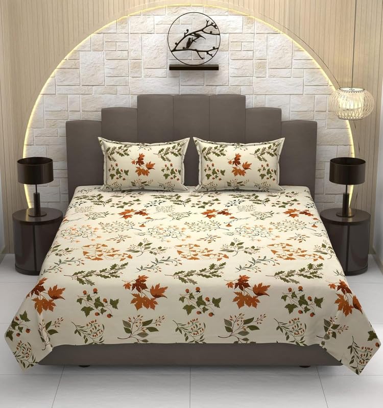 Image of Avinya 250 TC Premium 7D Printed Cotton Feel Elastic Fitted Single Size Bedsheet with 1 Pillow Covers |48 inch x 72 inch| Fits up to 6-Inch Mattress |New phol