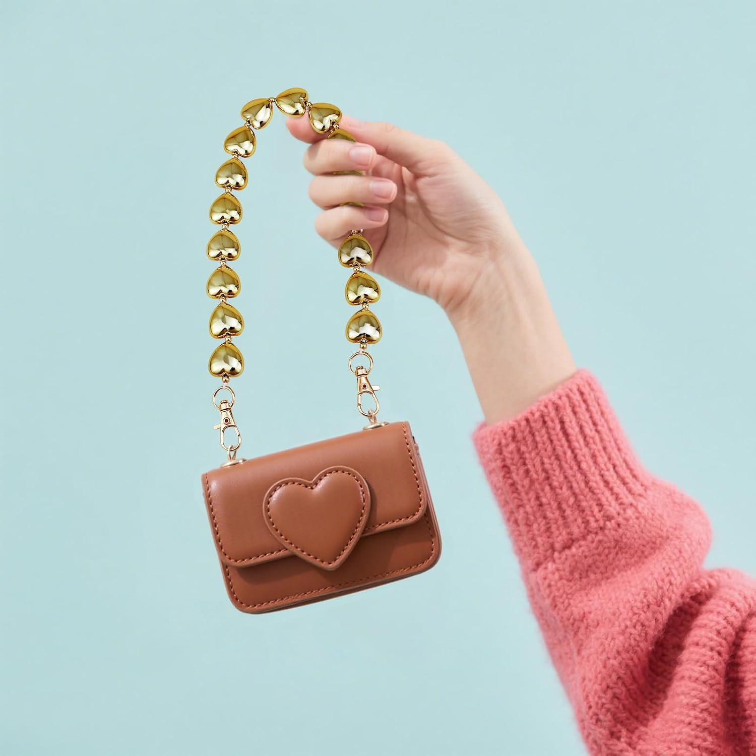 Gold Heart Purse Charm for Handbags, Metal Purse Straps Extender Chain Shoulder Crossbody Bags Short Handle Replacement Purse Making Decoration Accessories for Women - Image 3