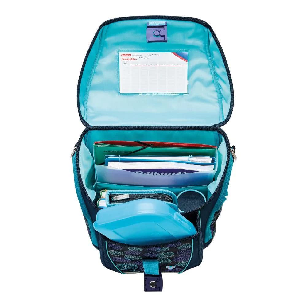 Herlitz® Schulrucksack Filolight Plus Jungen Schulranzen Rückentasche | Volumen 16L | Herren Damen Unisex Sport | Für Schüler Student | Inklusive Beutel und Federmappe | Flower Owl, multicoloured,