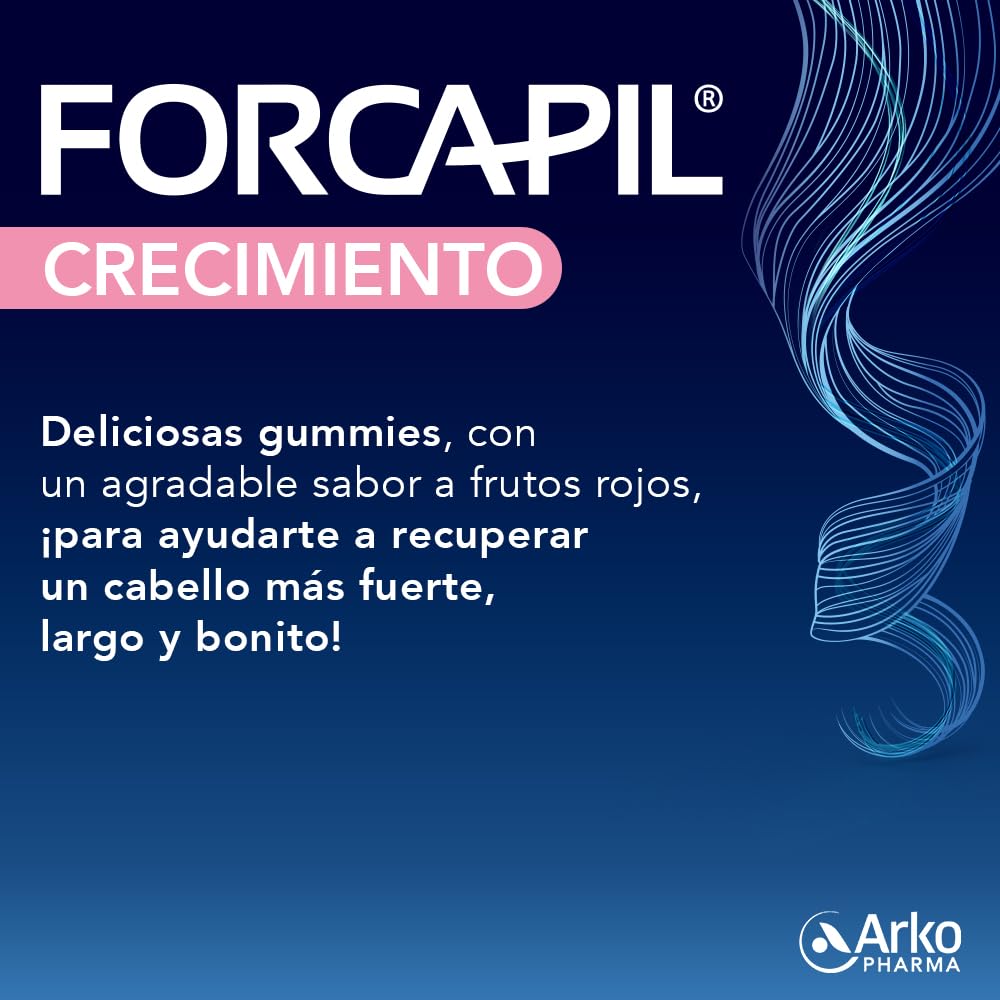 Arkopharma Forcapil Crecimiento, Pack Tratamiento de 3 meses, Sabor Frutos Rojos, Fuerza, Vitalidad y Brillo, Alta Concentración en Biotina, Vitamina B y C, Rojo, 60 Unidad (Paquete de 1)