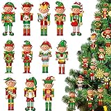 48 Pcs Christmas Elf Nutcracker Ornaments Wood Hanging Christmas Tree Ornaments Elf Miniature Nutcrackers Nutcracker Figures Ornament Cute Nutcrackers Holiday Ornament