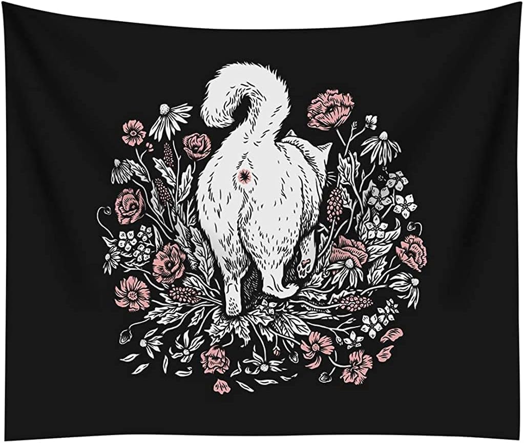 Cat Tapestry Wall Hanging Hippie Macrame Mysterious Divination Witchcraft Tapestries Abstract Art Blanket Bedroom Dorm Decor (51*59inch)