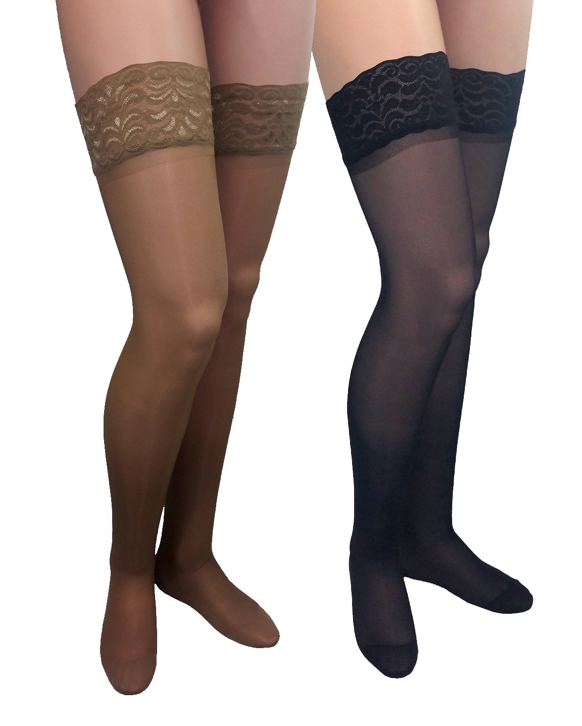 Gabrialla Sheer Thigh Highs, Compression (23,30 mmHg) H-80, Beige/Black, Small, 2 Count