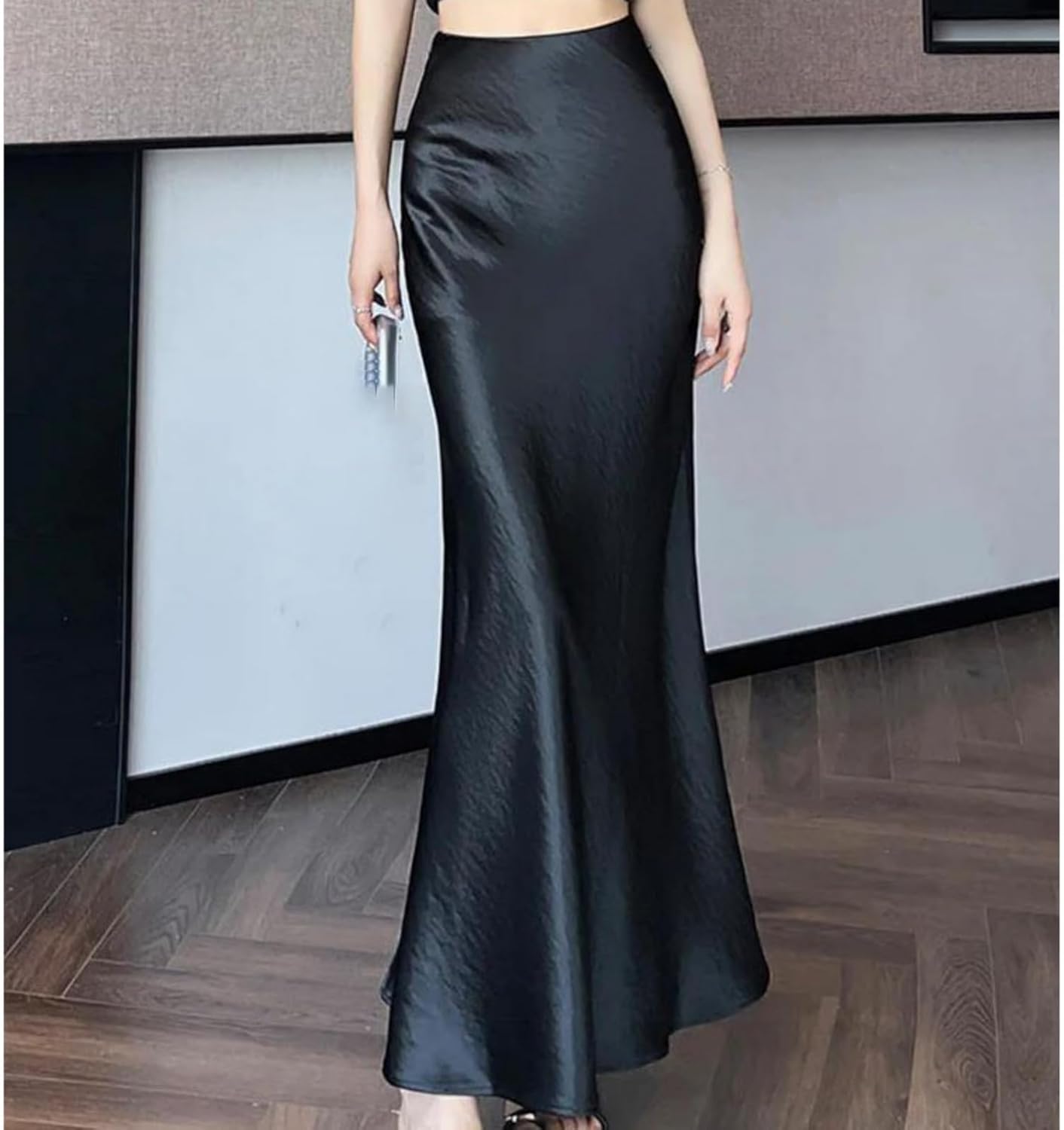 Women's Satin Maxi Skirt – High Waist Slim Fit Long Skirts, Casual Summer Fashion