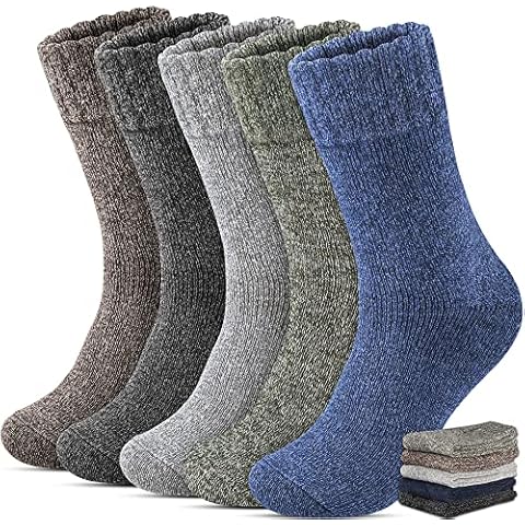 5 Pairs Wool Socks Mens, Thick Warm Winter Socks, Hiking Socks Soft Casual Socks for Men(One size fits 6-12), Multicolor-1, 13-18 Cover