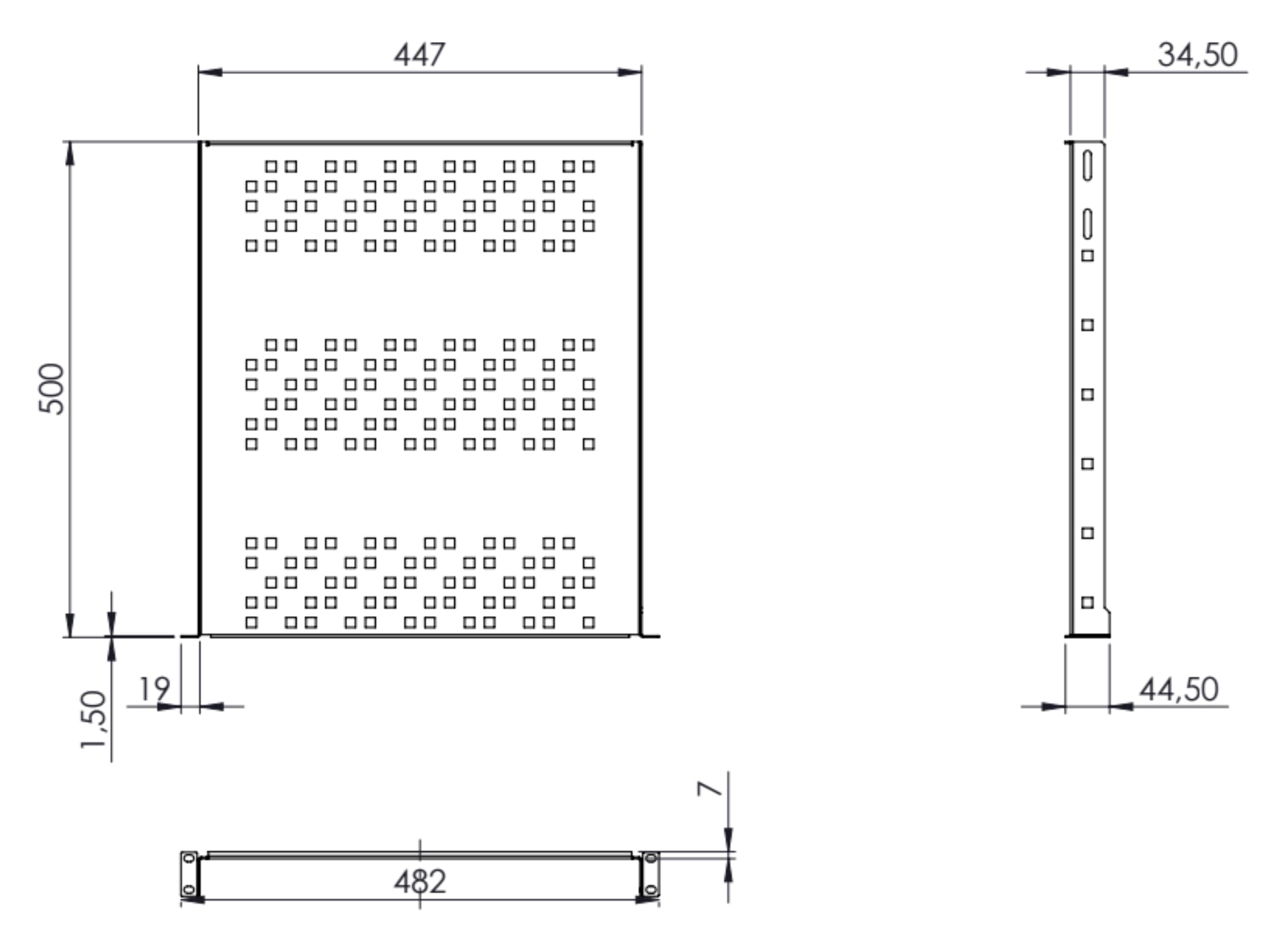 SABAJ M&D Półka do szafy Rack 19 1U 500 mm + 200 mm Czarna, 25 kg