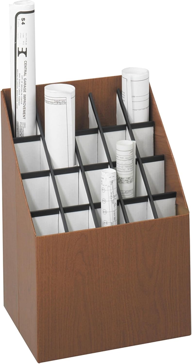 Safco 3081 Vertical Roll File, 20 Compartment, Wood Grain Walnut Finish, Corrugated Fiberboard Construction, 2.75" Compartment Diameter. Sleek Lightweight Storage and Organization