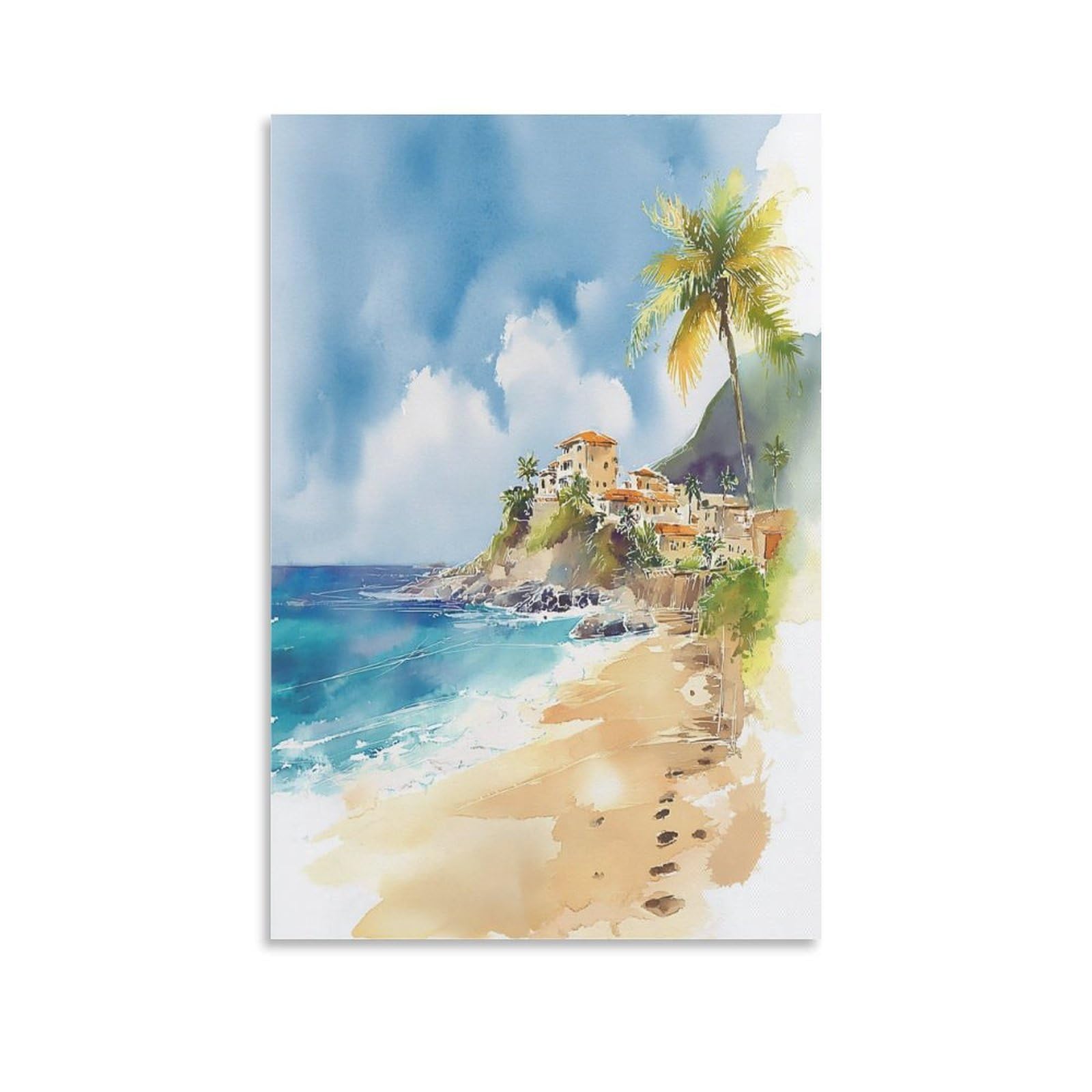 XWYMXZ Playa Del Carmen Watercolor 20x30inch(50x75cm) Vintage Travel Poster Watercolor Canvas Art