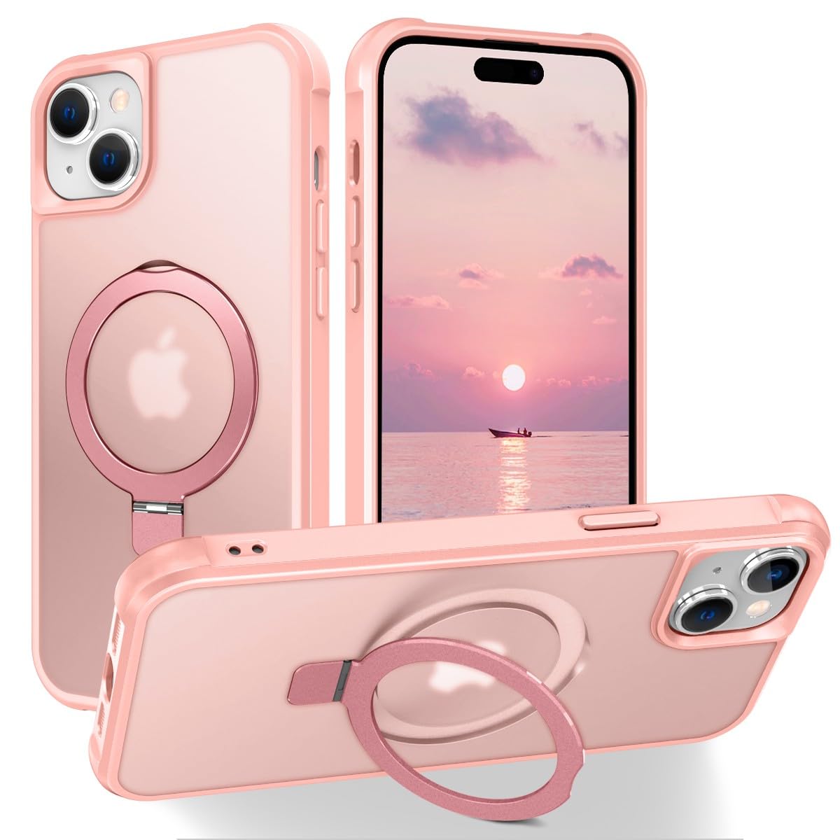 CHAOFEnG Magnetic Compatible with iPhone 15 Pro Max Case with Stand [Military Grade Drop Tested][Compatible with Magnet] Ring Translucent Slim Hard