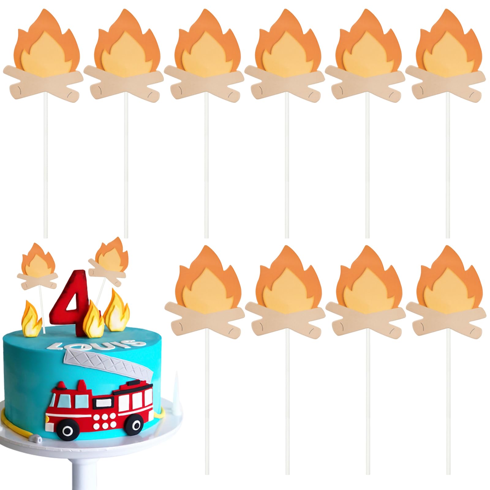 10 PACK Fire Truck Cupcake Toppers Fire Truck Cake Topper Firetruck Birthday Decorations for Fireman Fire Trucks Birthday Party Cake Decoration