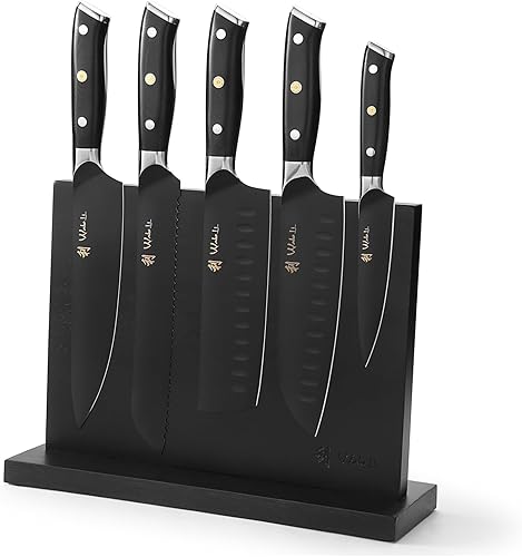 Miniatura 1 de Wakoli TTN - Juego de cuchillos de chef de 5 piezas con bloque magnético de acacia, cuchillas de acero inoxidable 5Cr15MoV con revestimiento de