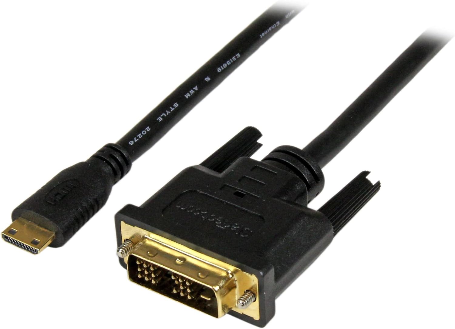 StarTech.com 8in Micro HDMI to DVI-D Adapter M/F - 8in Micro HDMI to DVI Cable - Connect a Micro HDMI phone or laptop to a DVI-D display (HDDDVIMF8IN),Black