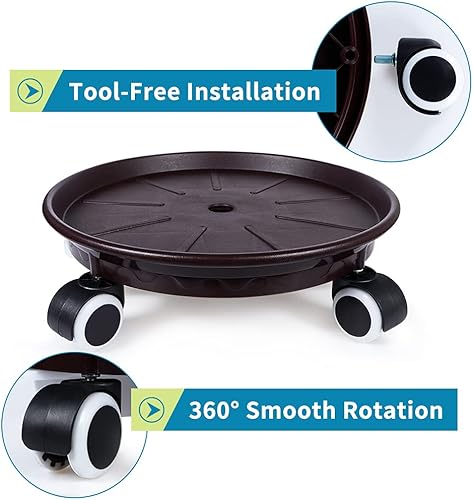 Miniatura 5 de Skelang Paquete de 2 bandejas para plantas de 13.3 pulgadas, paleta para plantas con cajón de agua, plataforma rodante para mover macetas, macetas,