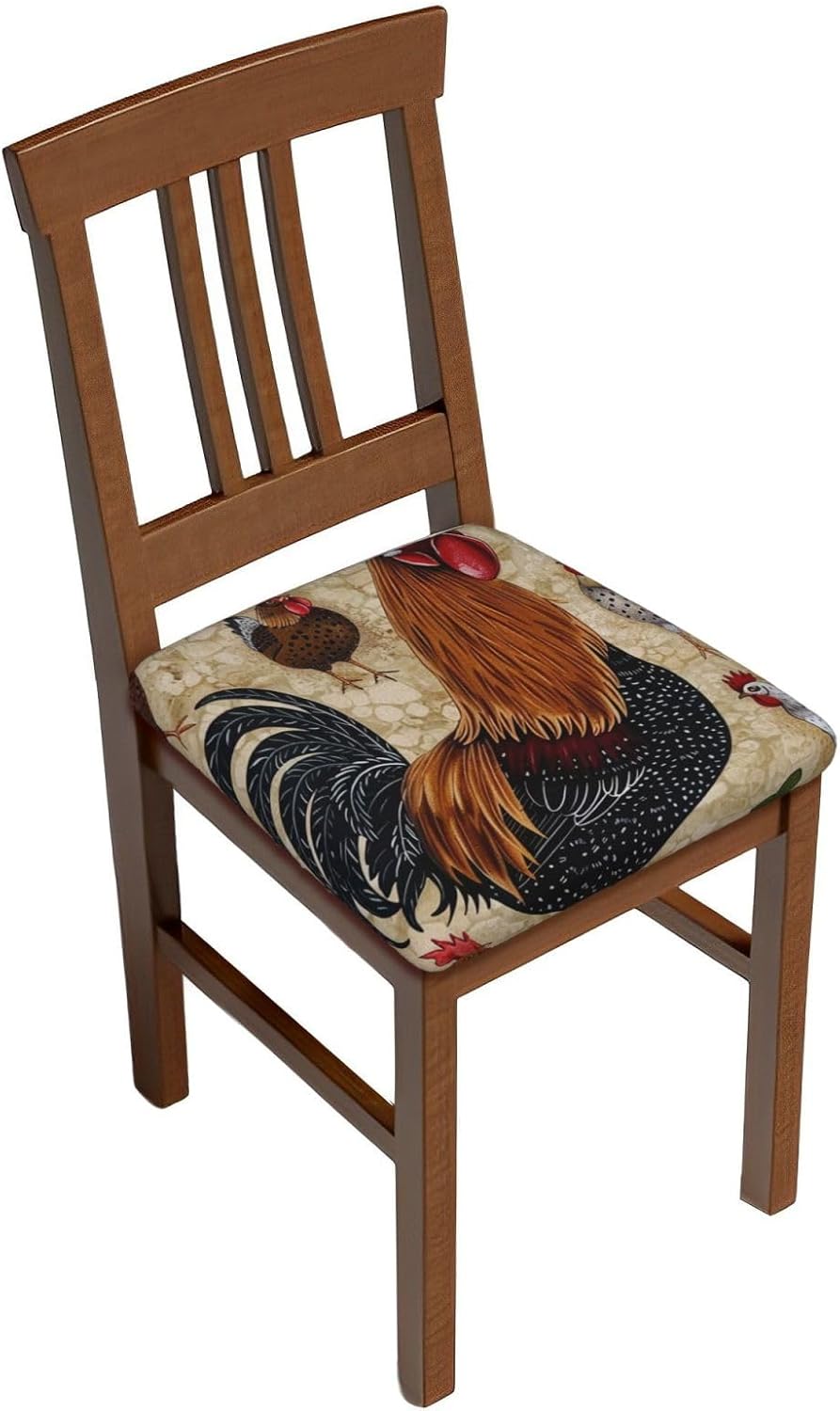Rooster and Chicken Print Print Square Cushion Covers 6 Pcs Set Elastic Non-Slip Seat Cushion Slipcovers Pet Furniture Protectors for Chair, Sofa