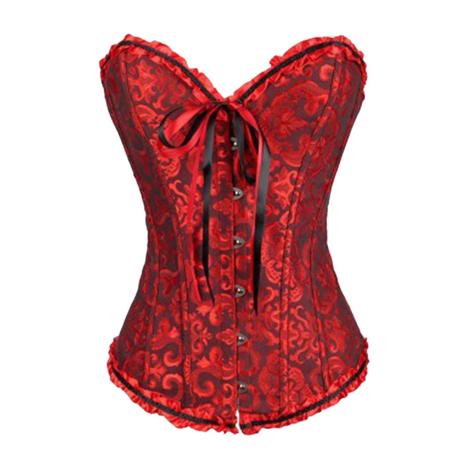 Women Floral Corset Camisole Tank Costume for Club Birthday Party Night black and red M-image-26