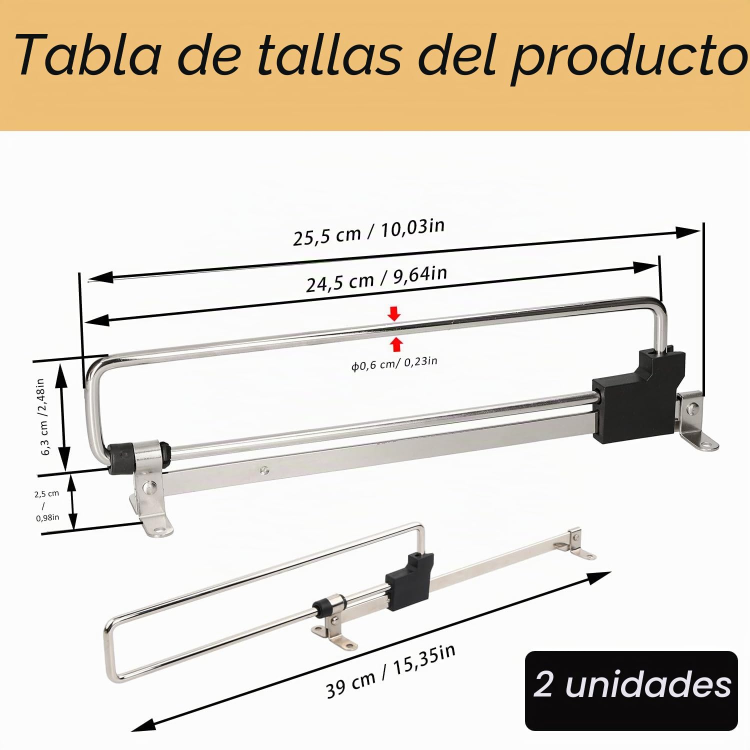 Barra para Ropa Extensible, 2 piezas Percha Retráctil, Barra para Ropa de 25 cm, Cajón de Percha Retráctil, Barra para Armario de Acero Inoxidable, con Tornillos, Plateado