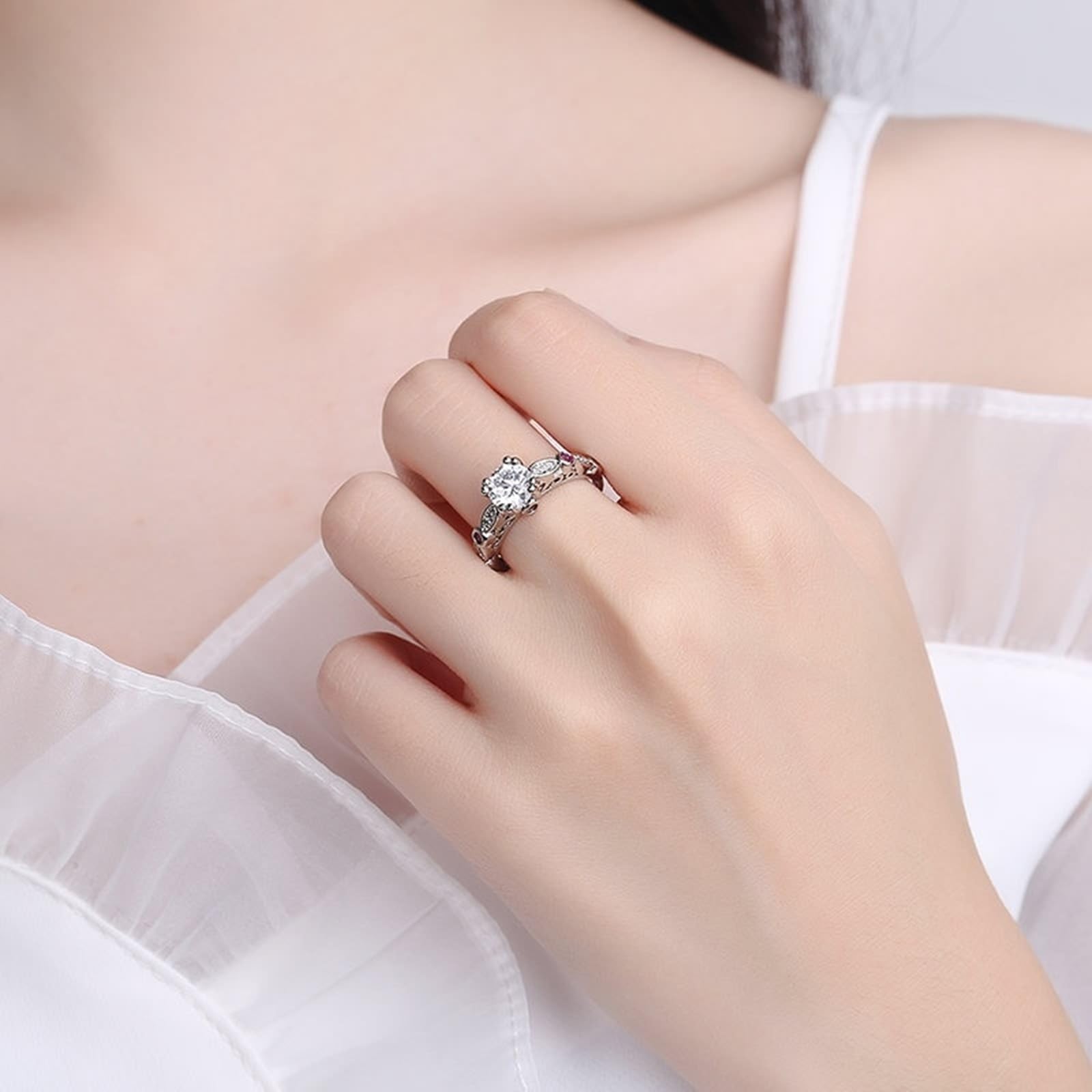 Bague Promise en or blanc 14 carats avec diamant de laboratoire blanc, élégante, pour femme, avec 8 griffes, 1 carat