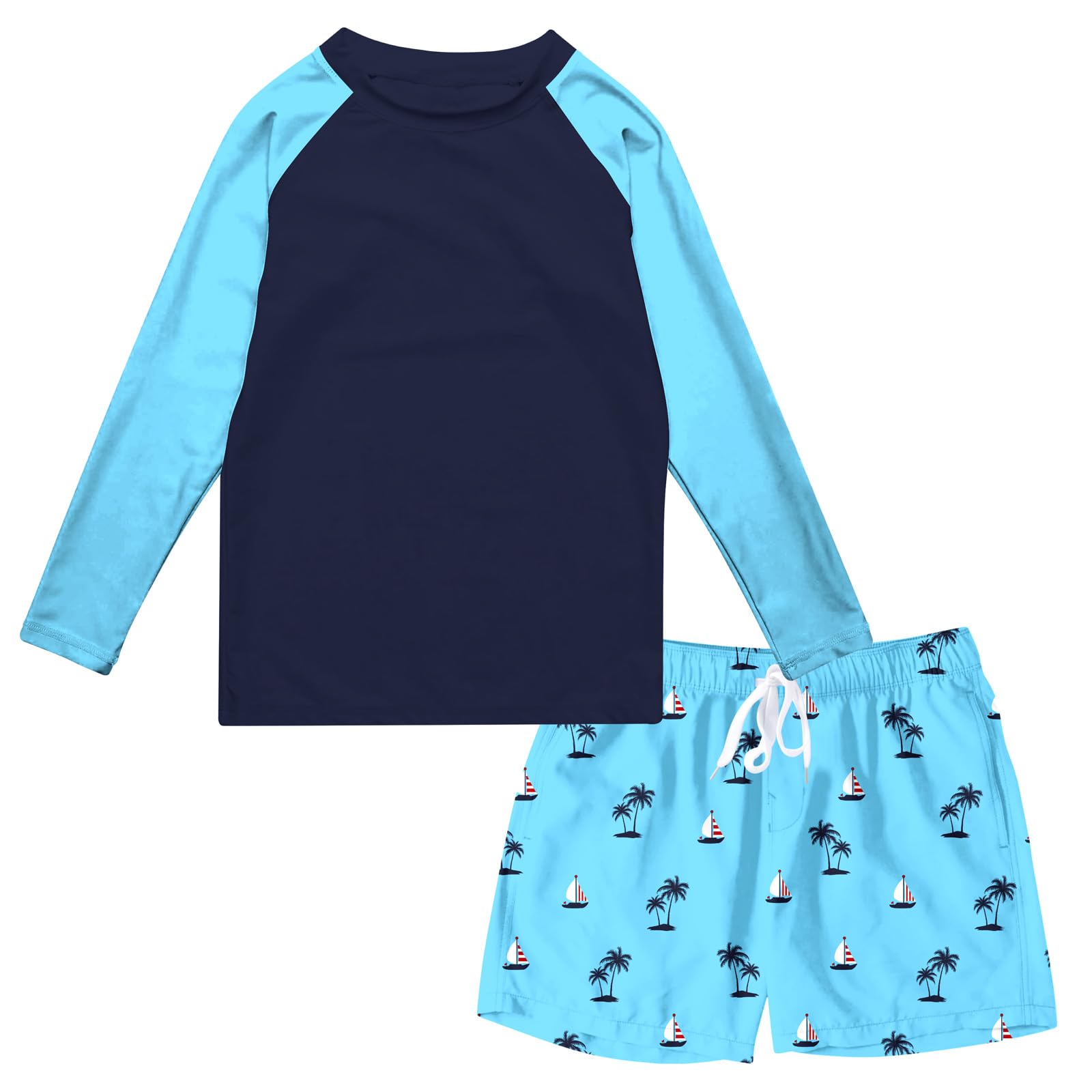 SunFocus Boys Long Sleeve Rash Guard Swimsuit Kids 2-Pieces Bathing Suits Set