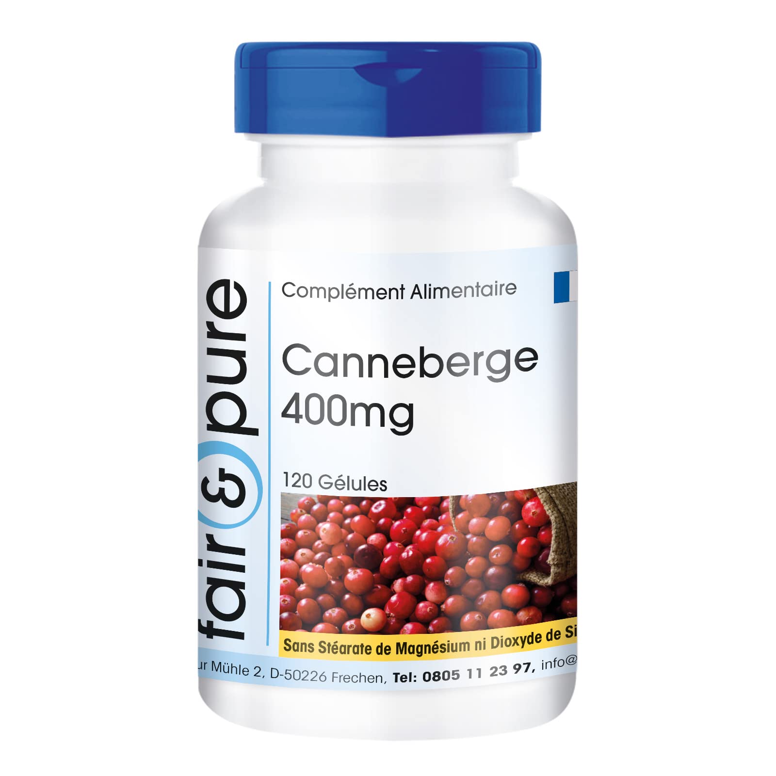 Fair & Pure® - Gélules de canneberge 400mg - Extrait de canneberge - 30.000mg par dose journalière - végan - 120 gélules