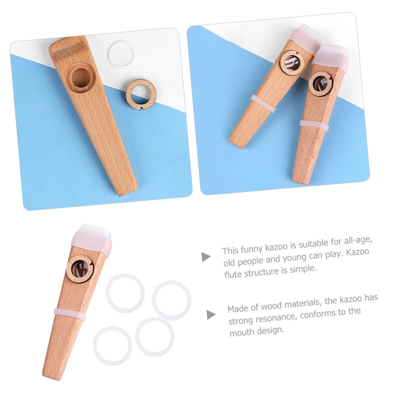 HANABASS Kit de Kazoo de Madera para Principiantes Instrumento Musical Portátil para Acompañamiento de Guitarra Ukelele y Violín Accesorio Duradero y Ligero para Rendimiento Musical