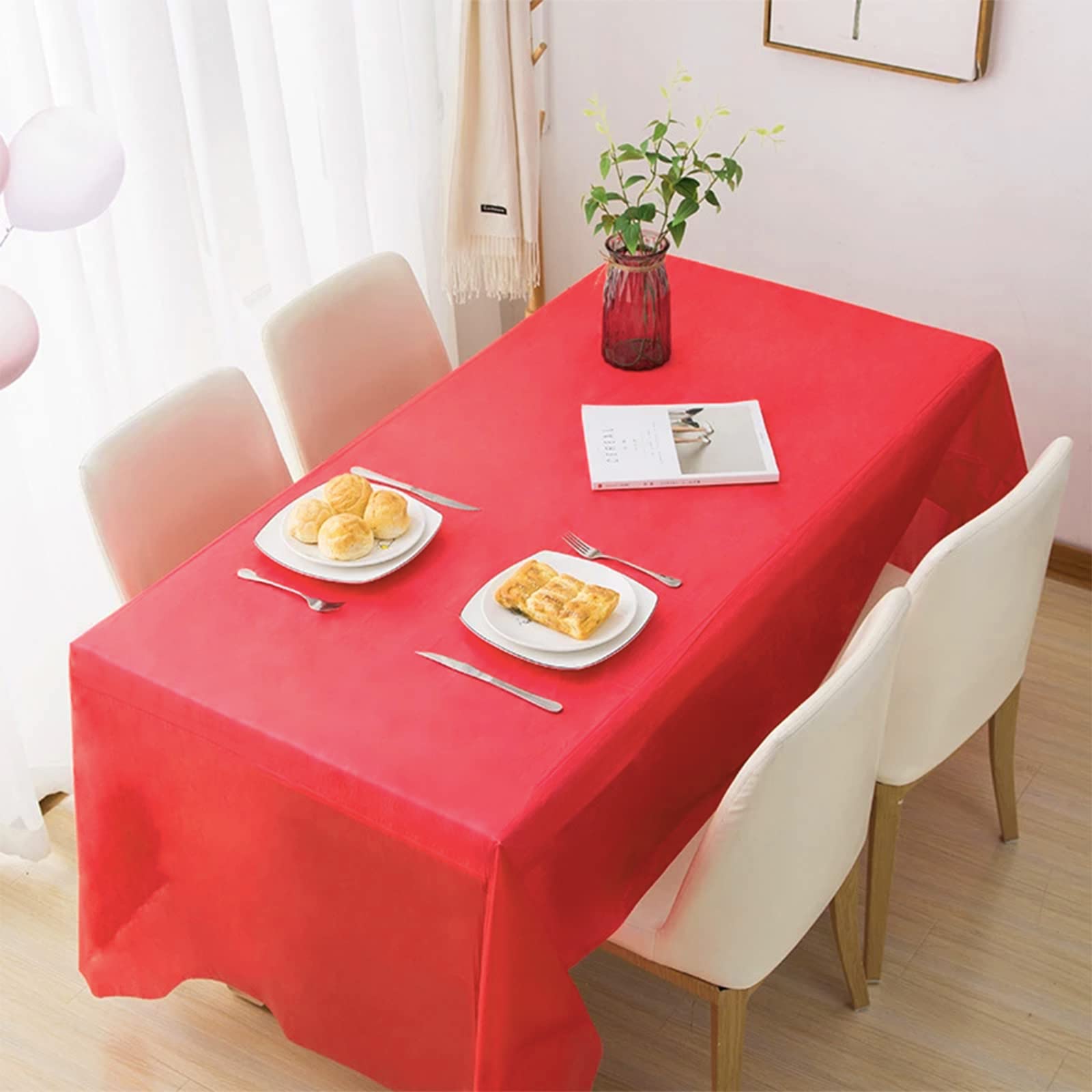 POPOYU 2 Pezzi Tovaglia Rossa Decorazioni per Feste di Compleanno, 137x274cm Gigante Carta Tovaglia per Natale, San Valentino