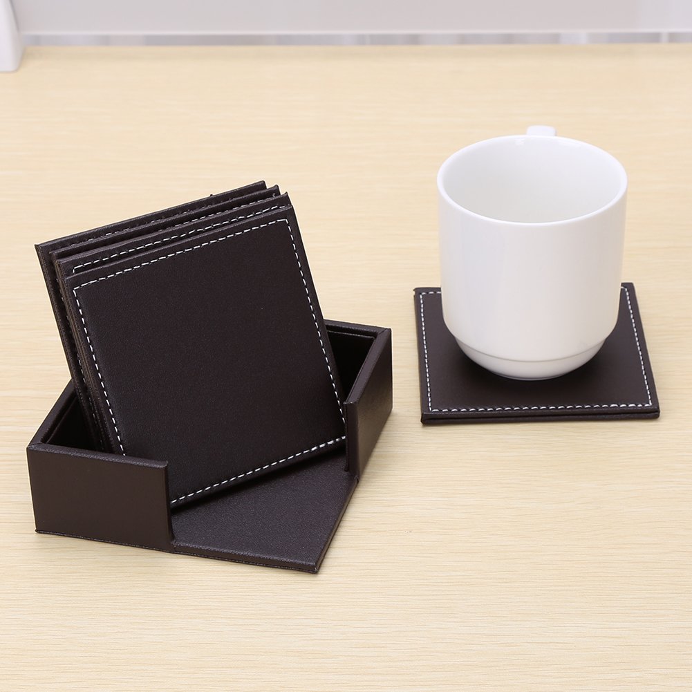 Set Di 6 Sottobicchieri In Pelle Marrone - Eleganti E Impermeabili - Per Casa, Ufficio O Bar - Foto 7