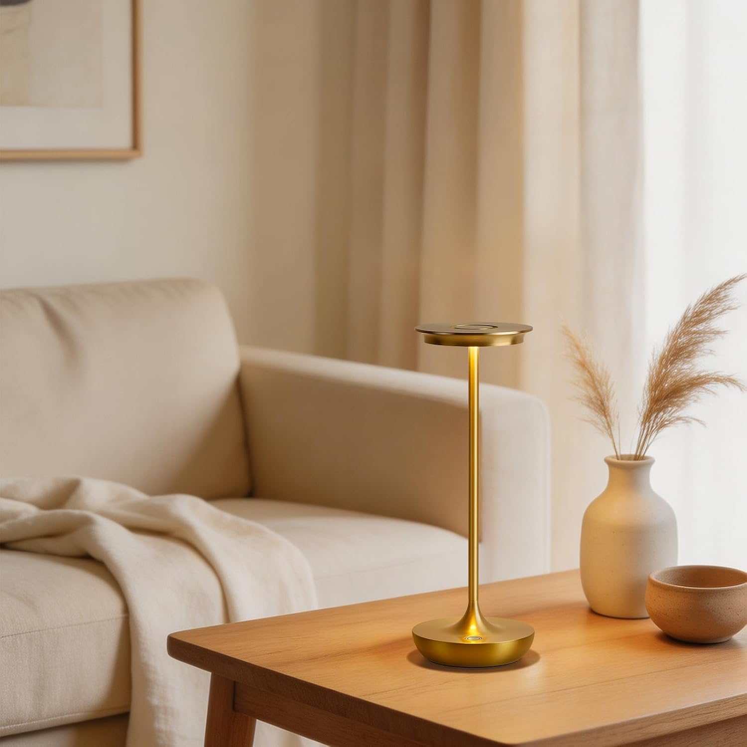 LED Rechargeable Cordless Table Lamp Battery Operated Light Set of 2 Gold image 5