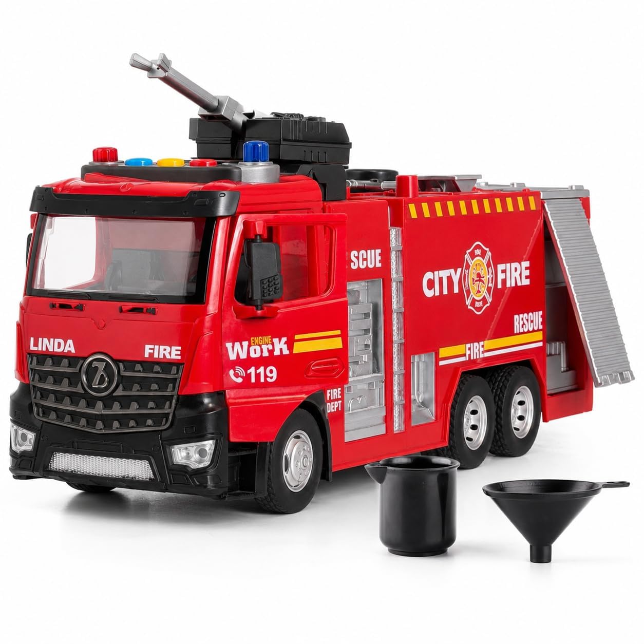 ANTALYA® Musical Fire Truck Toy for Kids with Water Spray, Lights & Sound | Push and Go Fire Engine Vehicle with Rotating Ladder & Water Tank | Educational Rescue Truck Toy for Boys & Girls-image-9