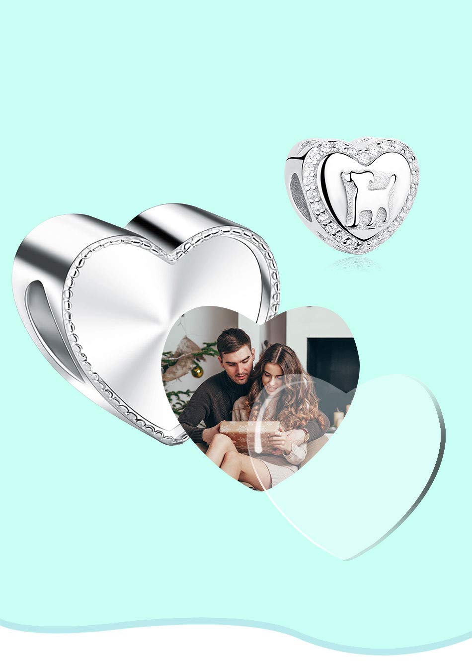 Cuore Ciondolo Charms 925 Argento Sterling Charms Personalizzata con Foto per Bracciale Collana Regalo Donna Mamma Nonna