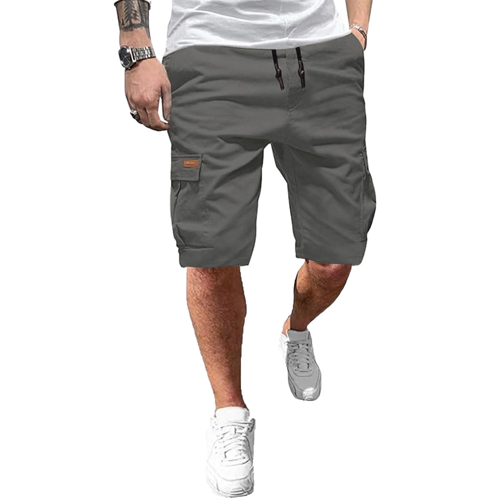 Ougelebo Kurze Hosen Herren Cargo Shorts Elastische Taille mit Tunnelzug