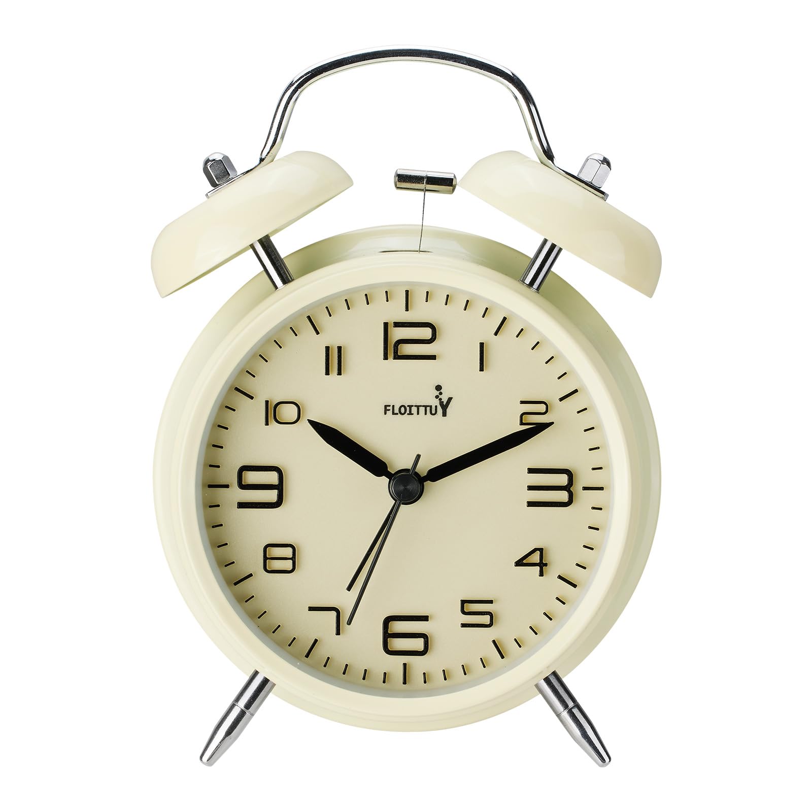 FLOITTUY (Loud Alarm for Deep Sleepers 4'' Twin Bell Alarm Clock, Stereo Digital Dial Alarm Clock with Backlight for Bedroom and Home Decoration(Cream