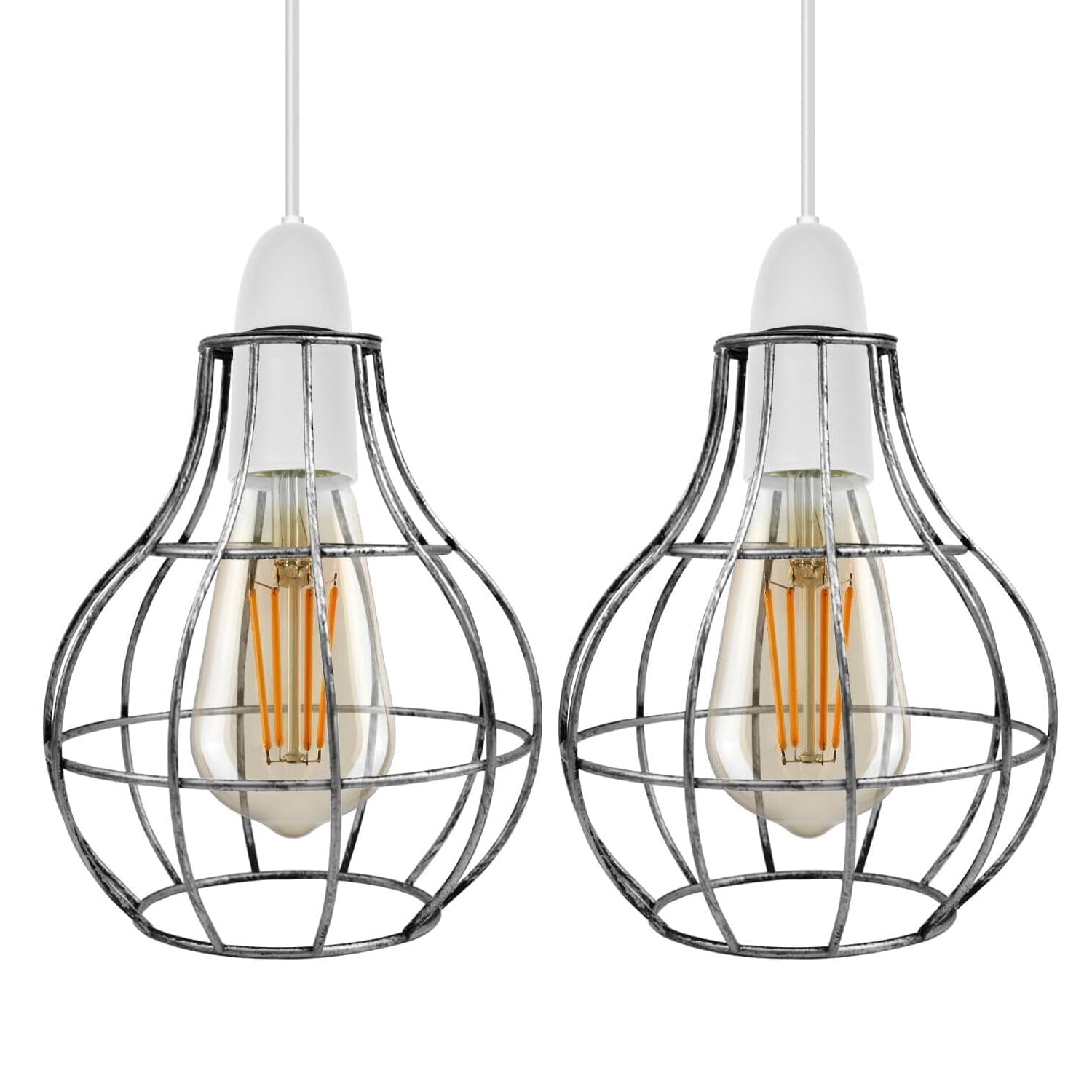 Metal Wire Cage Ceiling Light Shade Easy Fit Lamp Shade, Ceiling Hanging Indoor Pendant Light Lampshade for Living Room, Bedroom, Restarurants (Vase Shape - Brushed Silver 2 Pack) โ image 1