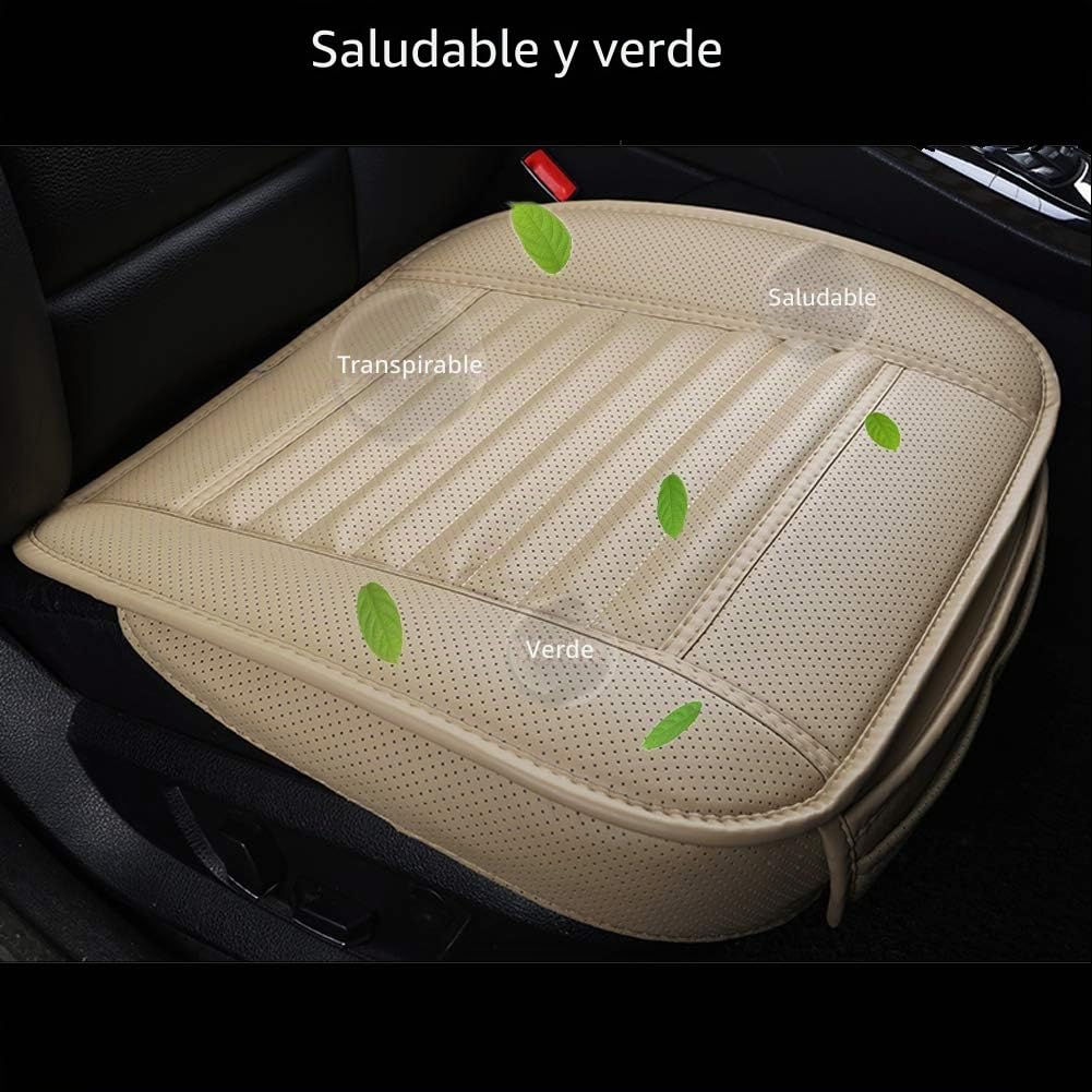 Fundas Coche Asientos Universales, Interior de Lujo del Coche Protectors de Asiento Delantero, Súper Transpirable Cuero Bambú Carbón,20.5 * 20.1 '' (2 Paquetes,Beige)